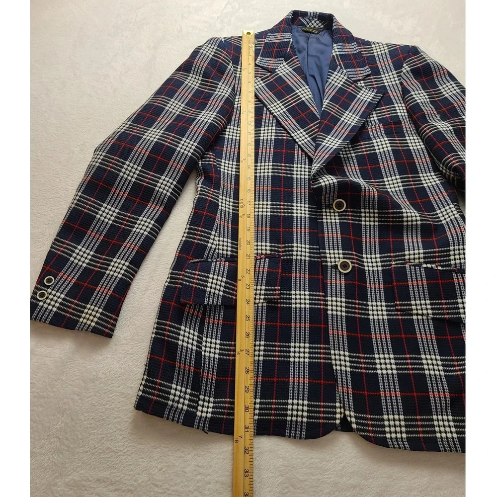 Richman Brothers Sportsman Knits Vintage Men's Plaid Blazer Navy Red White 20x31